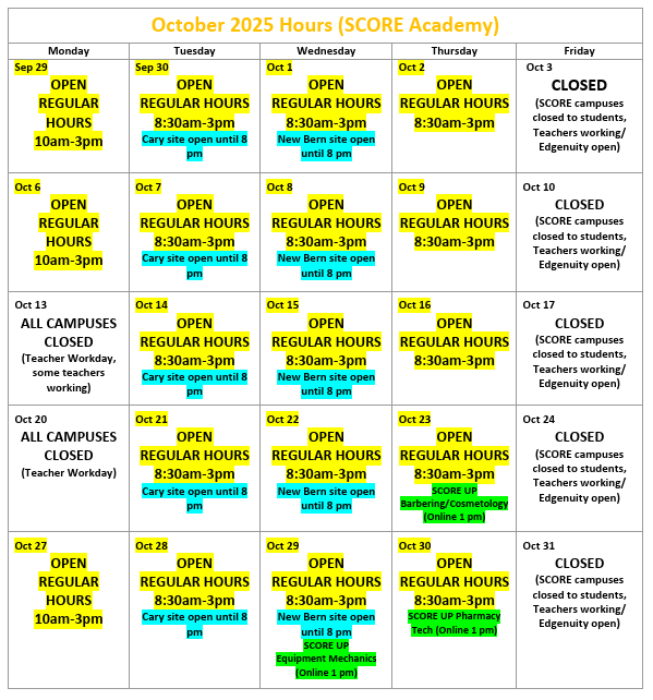 October Calendar